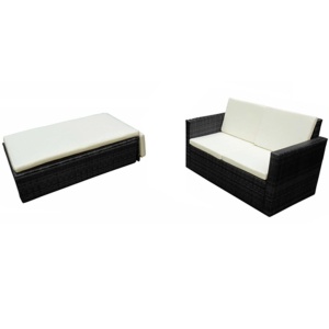 Set mobilier de grădină cu perne, 2 piese, negru, poliratan - Img 2