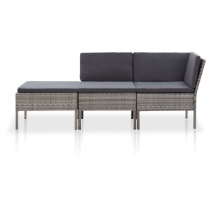 Set mobilier de grădină cu perne, 3 piese, gri, poliratan - Img 2