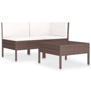Set mobilier de grădină cu perne, 3 piese, maro, poliratan - Img 2