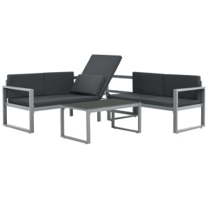 Set mobilier de grădină cu perne 3 piese negru aluminiu - Img 2