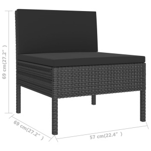 Set mobilier de grădină cu perne, 3 piese, negru, poliratan - Img 6