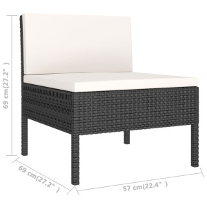 Set mobilier de grădină cu perne, 3 piese, negru, poliratan - Img 5