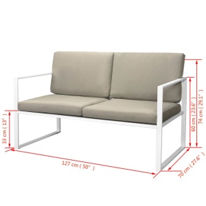 Set mobilier de grădină cu perne, 4 piese, alb, oțel - Img 7