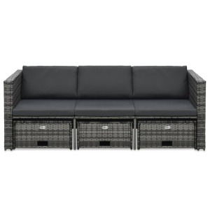 Set mobilier de grădină cu perne, 4 piese, gri, poliratan - Img 2