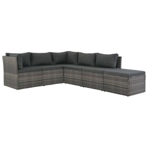 Set mobilier de grădină cu perne, 4 piese, gri, poliratan - Img 4