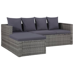 Set mobilier de grădină cu perne, 4 piese, gri, poliratan - Img 3