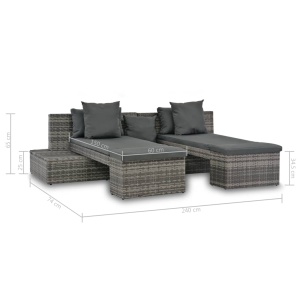 Set mobilier de grădină cu perne, 4 piese, gri, poliratan - Img 5