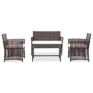 Set mobilier de grădină cu perne, 4 piese, maro, poliratan - Img 2