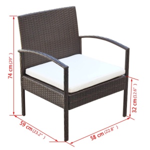 Set mobilier de grădină cu perne, 4 piese, maro, poliratan - Img 7