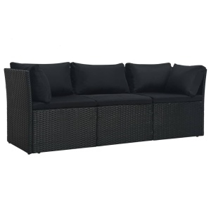 Set mobilier de grădină cu perne, 4 piese, negru, poliratan - Img 4