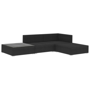 Set mobilier de grădină cu perne, 4 piese, negru, poliratan - Img 3