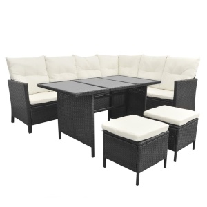 Set mobilier de grădină cu perne, 4 piese, negru, poliratan - Img 3