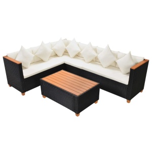 Set mobilier de grădină cu perne, 4 piese, negru, poliratan - Img 2