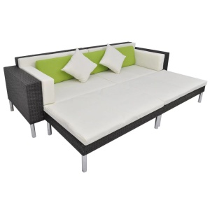 Set mobilier de grădină cu perne, 4 piese, negru, poliratan - Img 4
