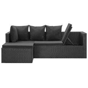 Set mobilier de grădină cu perne, 4 piese, negru, poliratan - Img 6