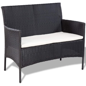 Set mobilier de grădină cu perne, 4 piese, negru, poliratan - Img 8