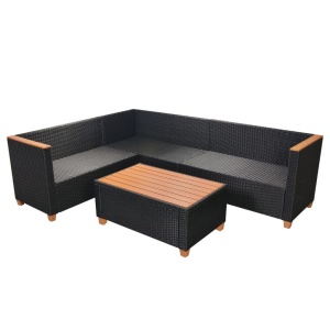 Set mobilier de grădină cu perne, 4 piese, negru, poliratan - Img 8