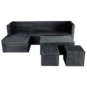 Set mobilier de grădină cu perne, 4 piese, negru, poliratan - Img 6