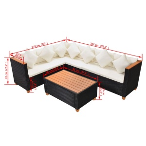 Set mobilier de grădină cu perne, 4 piese, negru, poliratan - Img 9