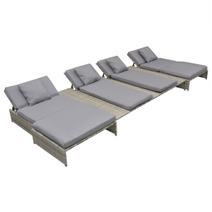 Set mobilier de grădină cu perne, 5 piese, gri, poliratan - Img 8