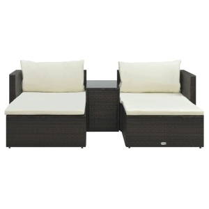 Set mobilier de grădină cu perne, 5 piese, maro, poliratan - Img 3