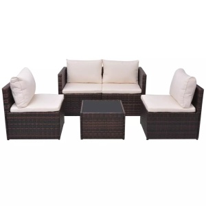 Set mobilier de grădină cu perne, 5 piese, maro, poliratan - Img 2
