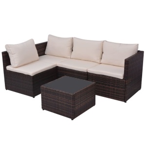 Set mobilier de grădină cu perne, 5 piese, maro, poliratan - Img 5