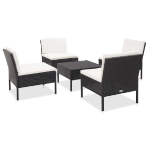 Set mobilier de grădină cu perne, 5 piese, negru, poliratan