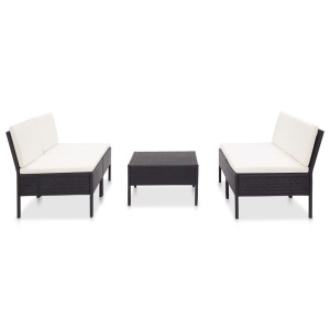 Set mobilier de grădină cu perne, 5 piese, negru, poliratan - Img 2
