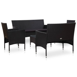 Set mobilier de grădină cu perne, 5 piese, negru, poliratan - Img 2