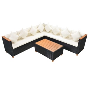 Set mobilier de grădină cu perne, 5 piese, negru, poliratan - Img 3