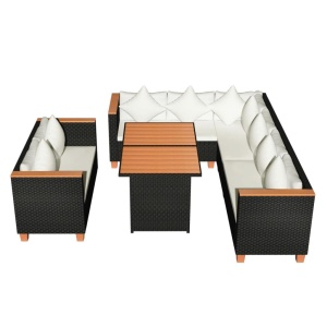 Set mobilier de grădină cu perne, 5 piese, negru, poliratan - Img 2