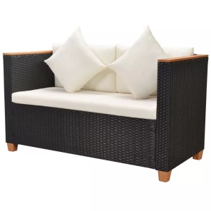 Set mobilier de grădină cu perne, 5 piese, negru, poliratan - Img 7