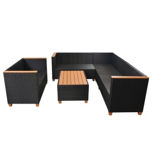 Set mobilier de grădină cu perne, 5 piese, negru, poliratan - Img 5