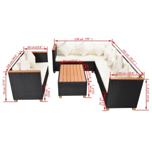 Set mobilier de grădină cu perne, 5 piese, negru, poliratan - Img 10