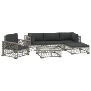 Set mobilier de grădină cu perne, 6 piese, gri, poliratan - Img 2