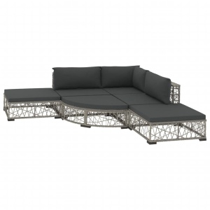 Set mobilier de grădină cu perne, 6 piese, gri, poliratan - Img 2