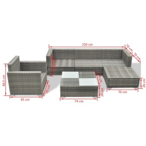 Set mobilier de grădină cu perne, 6 piese, gri, poliratan - Img 7