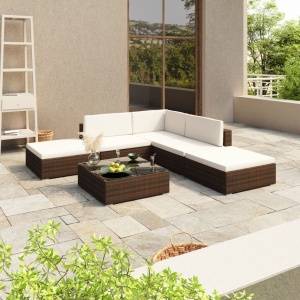 Set mobilier de grădină cu perne, 6 piese, maro, poliratan