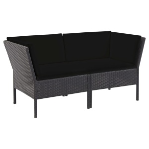 Set mobilier de grădină cu perne, 6 piese, negru, poliratan - Img 3