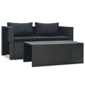 Set mobilier de grădină cu perne, 6 piese, negru, poliratan - Img 2