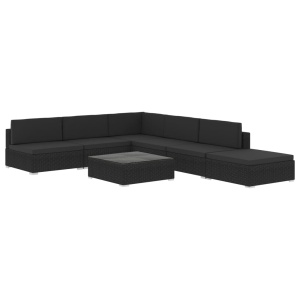 Set mobilier de grădină cu perne, 6 piese, negru, poliratan - Img 2