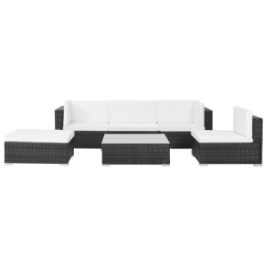 Set mobilier de grădină cu perne, 6 piese, negru, poliratan - Img 2