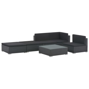 Set mobilier de grădină cu perne, 6 piese, negru, poliratan - Img 2