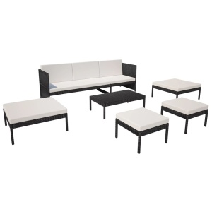 Set mobilier de grădină cu perne, 6 piese, negru, poliratan - Img 3