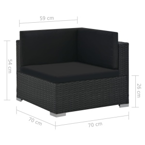 Set mobilier de grădină cu perne, 6 piese, negru, poliratan - Img 10