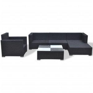 Set mobilier de grădină cu perne, 6 piese, negru, poliratan - Img 6