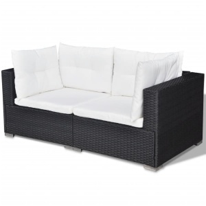 Set mobilier de grădină cu perne, 6 piese, negru, poliratan - Img 12