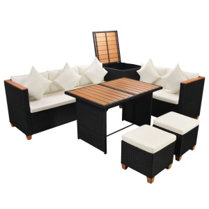 Set mobilier de grădină cu perne, 7 piese, negru, poliratan - Img 2
