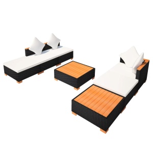 Set mobilier de grădină cu perne, 7 piese, negru, poliratan - Img 4